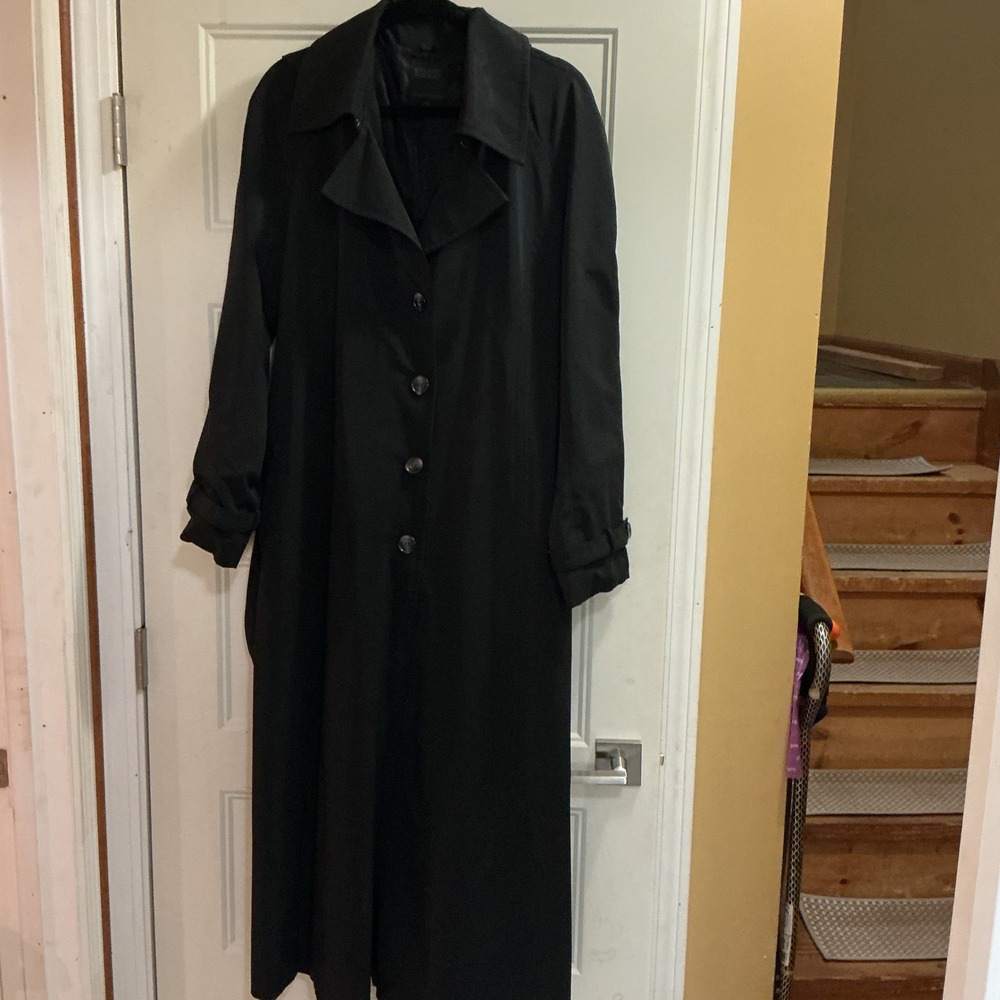 Hilary Radley Womens Black Hooded Trench Coat Full Length Belted Overcoat 14